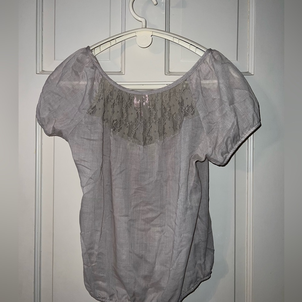 Grey sheet peasant blouse short sleeve size large - Picture 5 of 7